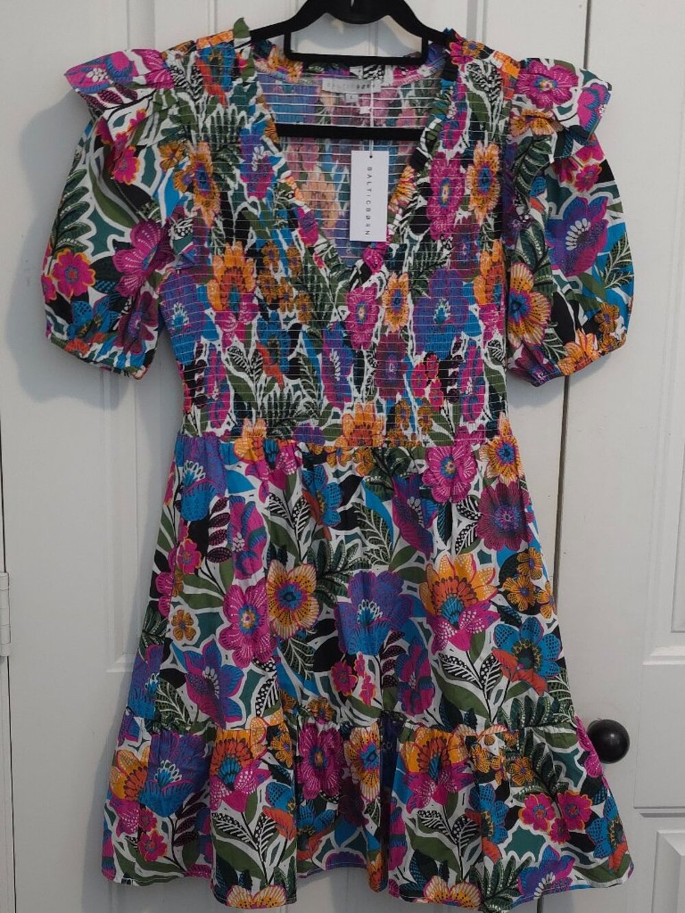 Baltic Born Mulit Color Floral Kyri Puff Sleeve Cotton Mini Dress - Size L